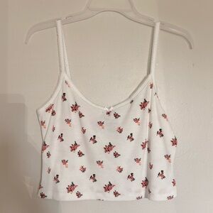Justify White Ribbed Floral Cropped Cami with Pink Flower Print